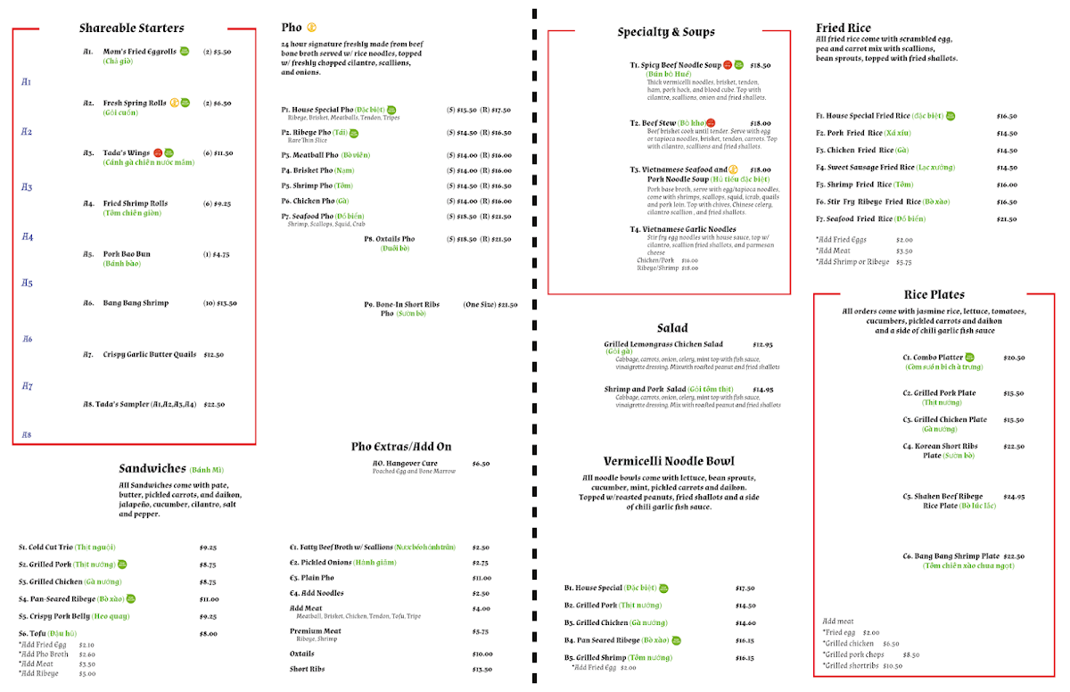 Menu Tada’S Kitchen Vietnamese Cuisines-4